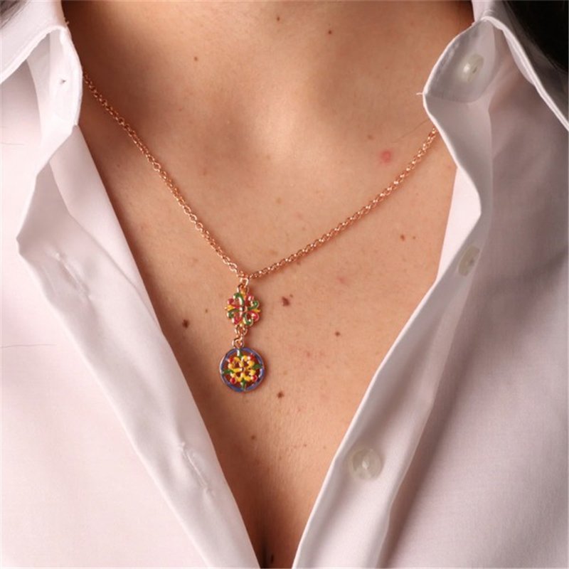 Collana in Metallo con maioliche di Caltagirone impreziosite da smalti colorati