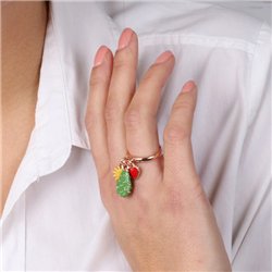 Anello in Metallo con charms fico d’india, sole e cuore, impreziositi da smalti colorati