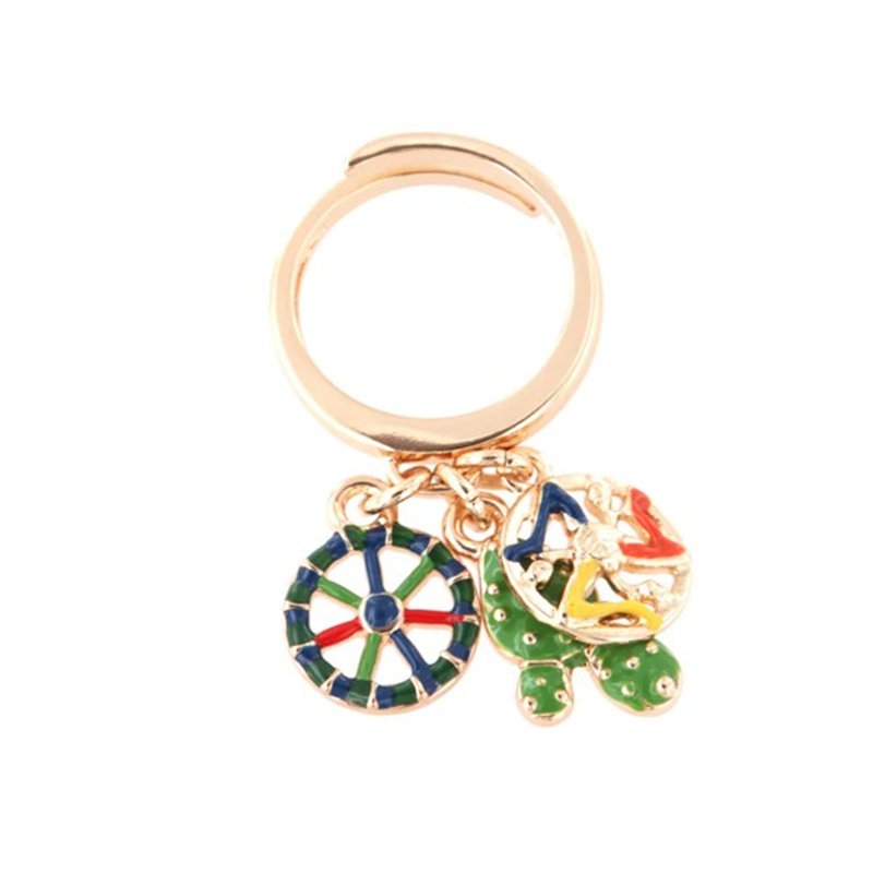 Anello in Metallo con pendenti fico d’india, trinacria e ruota carretto, impreziositi da smalti colorati