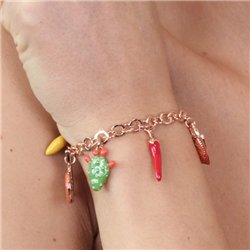 Bracciale in Metallo con charm siciliani, carretto, coffa, fico d’india, corno portafortuna