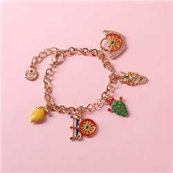 Bracciale in Metallo con charm siciliani, carretto, coffa, fico d’india, corno portafortuna