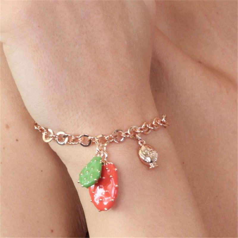 Bracciale in Metallo con ciondolo fico d’india pendente e piccolo pumo a lato