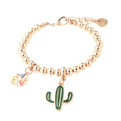 Bracciale in Metallo maglia a sfere, con cactus pendente impreziosito da smalto verde