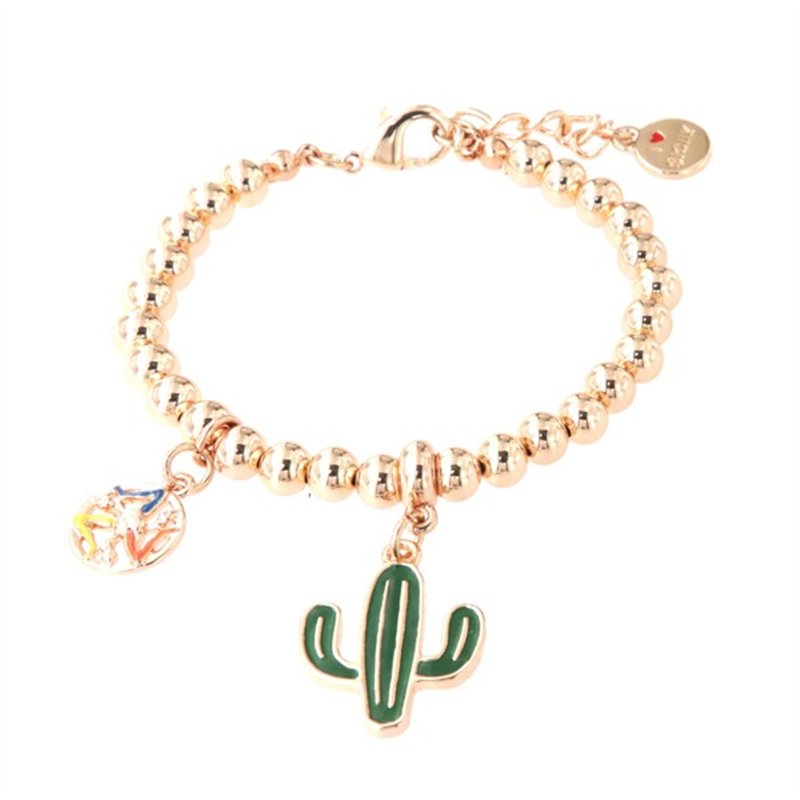 Bracciale in Metallo maglia a sfere, con cactus pendente impreziosito da smalto verde