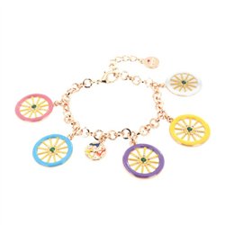 Bracciale in Metallo con charm ruote colorate e carretto siciliano