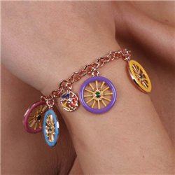Bracciale in Metallo con charm ruote colorate e carretto siciliano