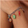 Bracciale in Metallo con charm siciliani, carretto, coffa, fico d’india, corno portafortuna
