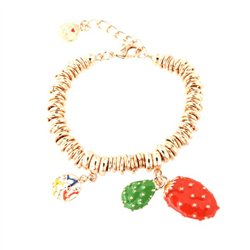 Bracciale in Metallo maglia ad anelli con fichi d’india pendenti, impreziositi da smalti colorati