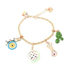 Bracciale in Metallo con charms siciliani, carretto, fico d’india, cassata e cannolo