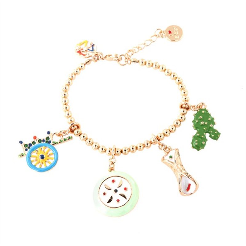Bracciale in Metallo con charms siciliani, carretto, fico d’india, cassata e cannolo