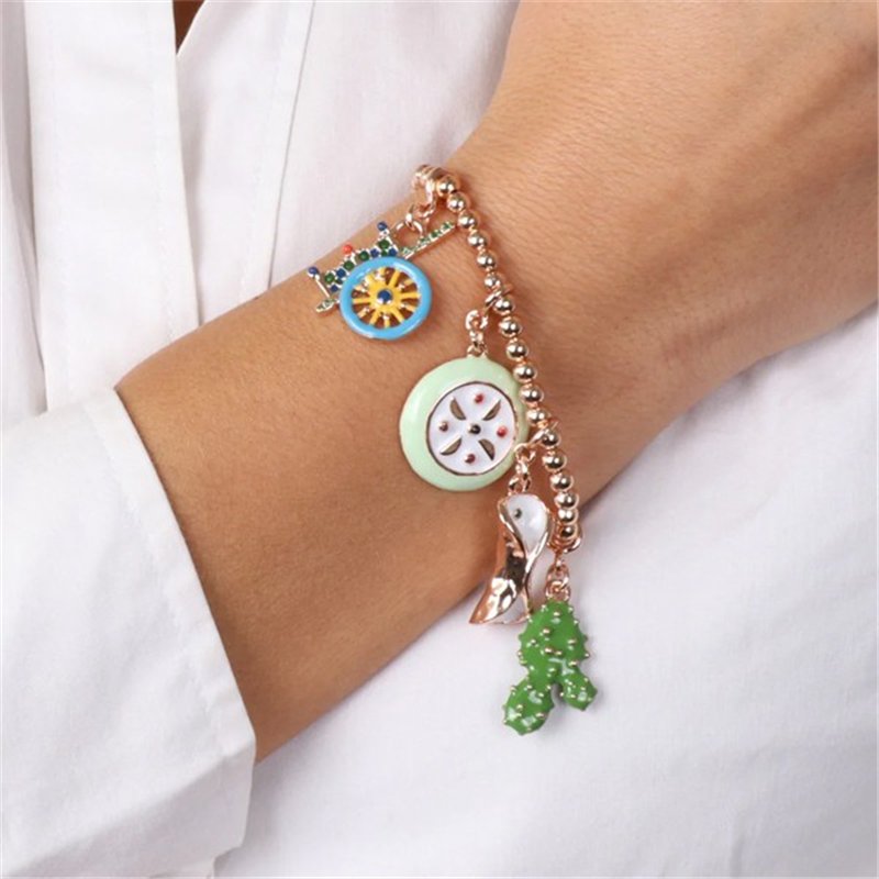 Bracciale in Metallo con charms siciliani, carretto, fico d’india, cassata e cannolo