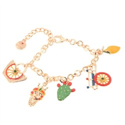 Bracciale in Metallo oro rosa con charms colorati Sicilia, limone, coffa, testa di moro