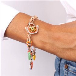 Bracciale in Metallo oro rosa con charms colorati Sicilia, limone, coffa, testa di moro