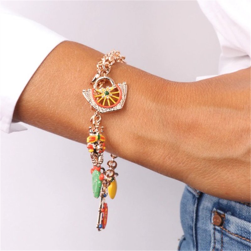 Bracciale in Metallo oro rosa con charms colorati Sicilia, limone, coffa, testa di moro