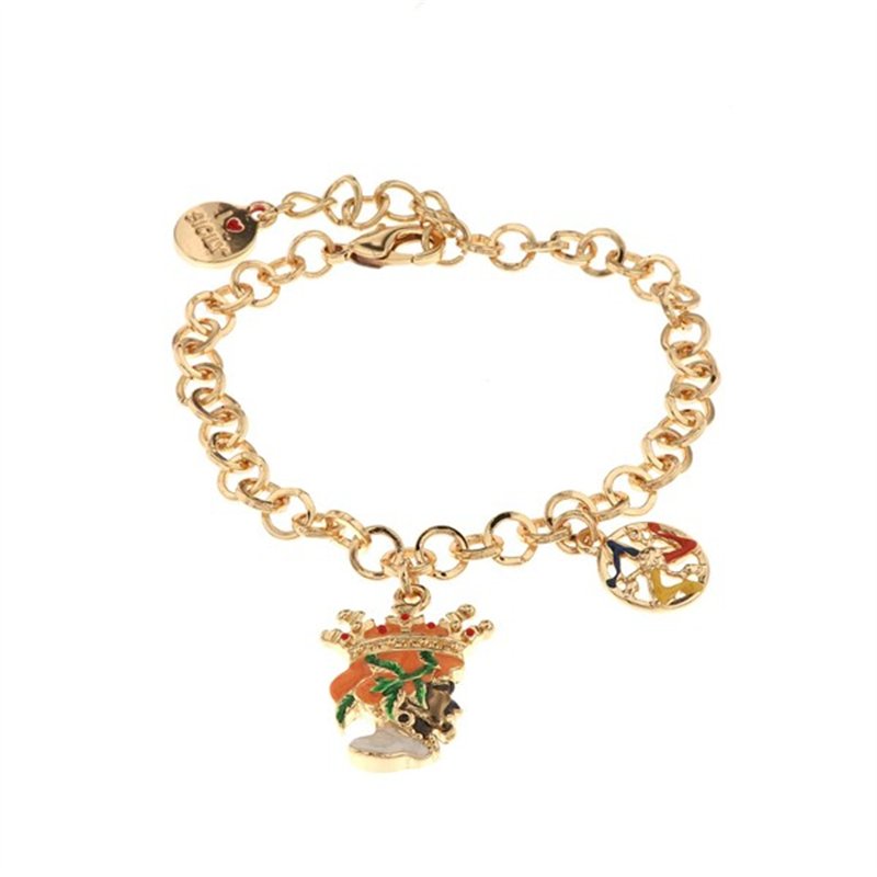 Bracciale in Metallo con testa di moro uomo e simbolo di Trinacria impreziositi da smalti colorati