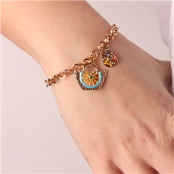 Bracciale in Metallo maglia a rolò con charm coffa e trinacria impreziositi da smalti colorati