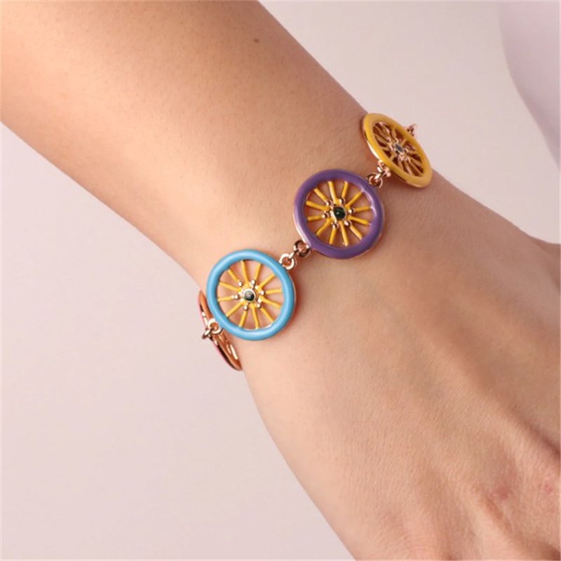 Bracciale in Metallo con ruote del carretto siciliano impreziosite da smalti colorati
