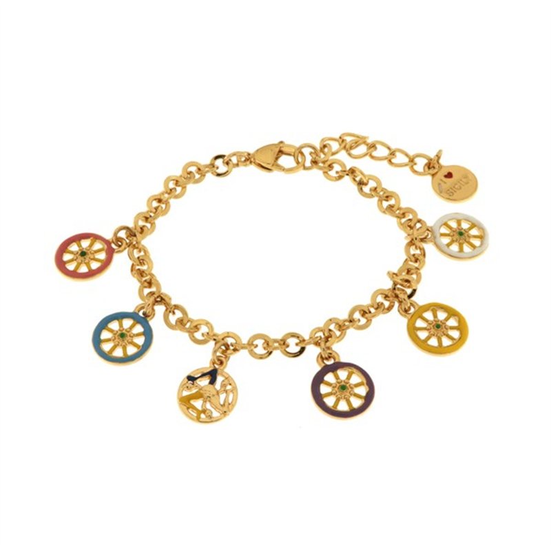 Bracciale in Metallo con ruote carro colorate e trinacria pendenti