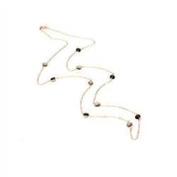 Collana in Argento 925 catena lunga con punti luce sparsi, di cristalli nero e fumè