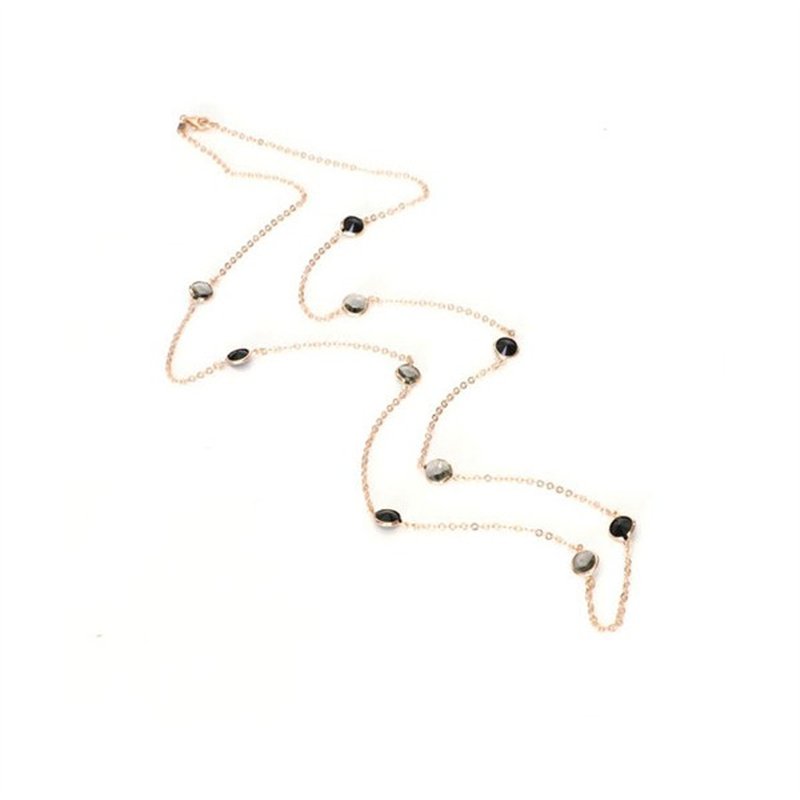 Collana in Argento 925 catena lunga con punti luce sparsi, di cristalli nero e fumè