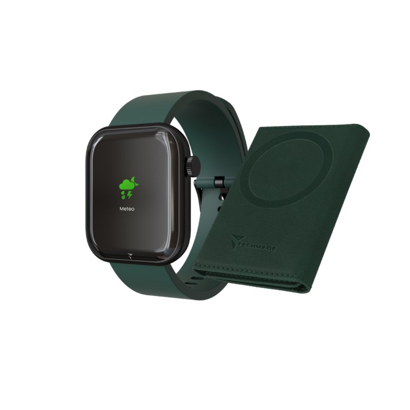 Smartwatch Glam con Intelligenza Artificiale - Bundle Pack - Cassa Black / Portafogli Verde